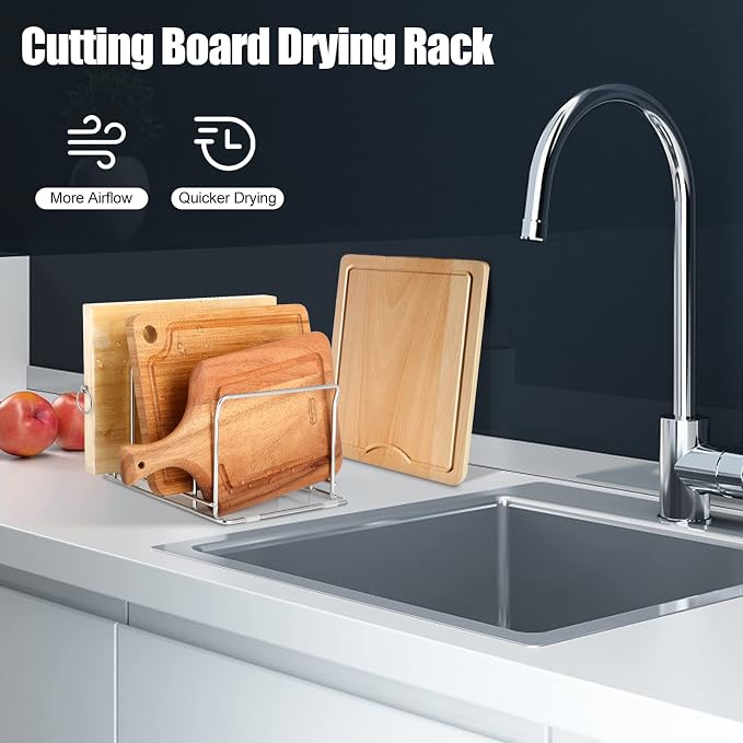 Cutting Board Organizer, 4-Slot Stainless Steel Divid Tray Organizer Rack for Chopping Board, Pots Lids, Plates, Baking Cookie Sheet Rack Organizer for Kitchen Cabinet, Pantry, 2 Pack - Image 4