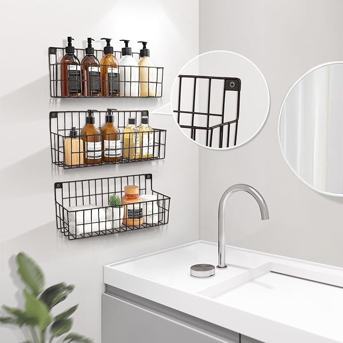 FamilyKit 4 Set Extra Large Hanging Wall Wire Baskets, Black | Metal Hanging Wall Mount Wire Basket for Organizing & Storage, Sturdy Wall Organizer for Home Kitchen Bathroom Storage - Image 7