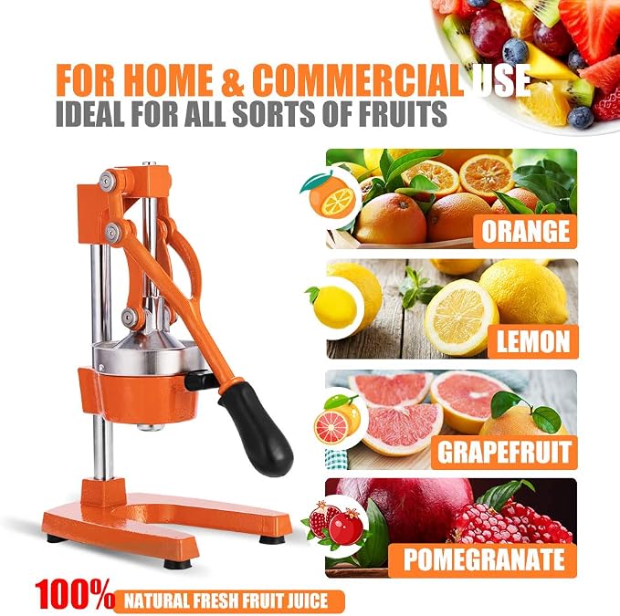 Commercial Heavy Duty Cast Iron Hand Press Manual Orange Citrus Lemon Lime Grapefruit Pomegranate Fruit Juice Squeezer Machine with Stainless Steel Cup - Image 4