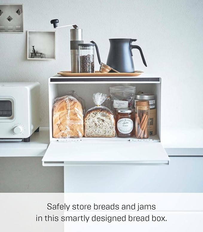 YAMAZAKI Home Tower Bread Box Keeper Holder Container, Metal Bread Holder Saver, Slim Space Saving Counter Storage - Horizontal - Steel | Sleek metal bread holder and saver container. Slim, space-saving design fits countertops. Adds practical everyday ... - Image 3