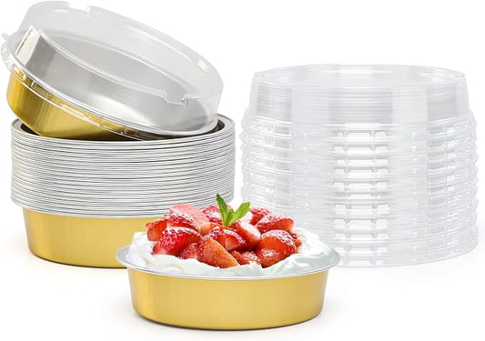 Beasea Aluminum Foil Pie Pan 4 inch Round Oven Baking Mini Cake Pan, 20 Pcs 8 Oz Aluminum Pie Pan Tin Golden Tart Pans for Pie Tart Quiche by Beasea