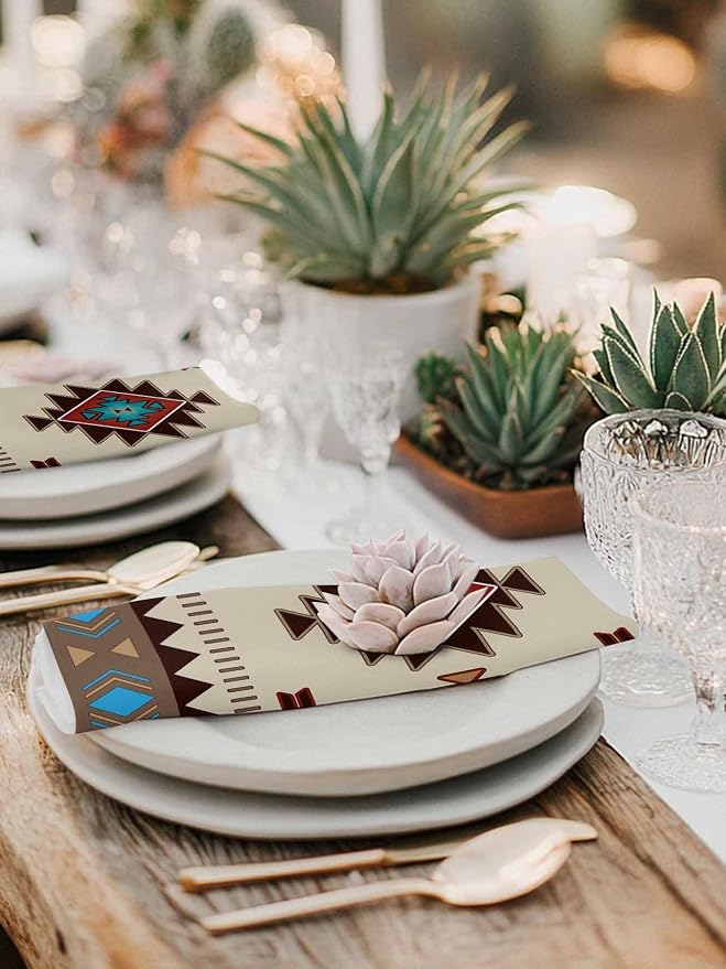 Multicolor Boho Cloth Napkins Set of 4 - Washable Dinner Napkins Reusable Table Napkins for Home Party Weeding Dining Table Setting Decoration,Western Southwest Native American Indian Oversized - Image 4