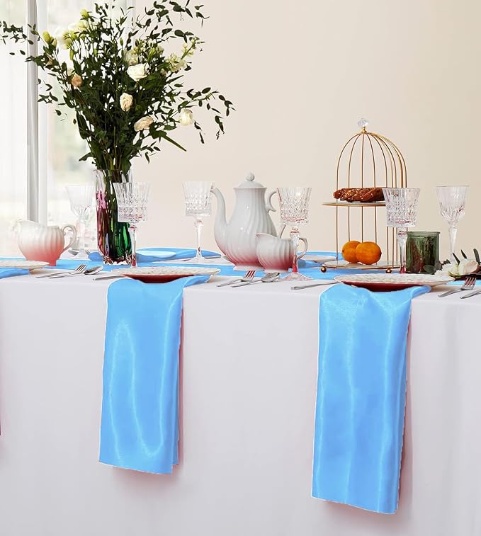 MDS® Pack of 25 Satin Napkins 12 x 12 Inch, Soft Silky Reusable Cloth Dinner Table Napkins for Wedding Décor, Reception, Birthday, Parties, Banquets, Catering, Restaurants & Hotel - Baby Blue - Image 5