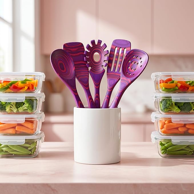 7 PCS Pakkawood Kitchen Utensils | Kitchen Cooking Utensil Set | Pakkawood Utensils | Non-Stick Wooden Spoons | Wooden Spoons for Cooking | Byzantium - Image 9