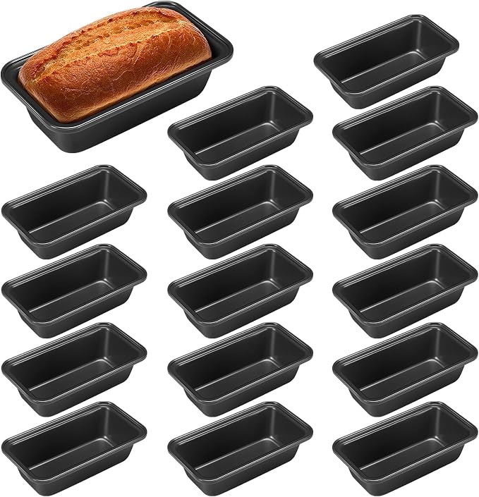 Uiifan 16 Pack Mini Loaf Pans, 6.1 x 3.3 x 2.1 in, Gray | Non Stick Small Bread Pans, Rectangle Banana Bread Tins, Tiny Carbon Steel Baking Pan, for Halloween Baking, Picnics, Party by Uiifan