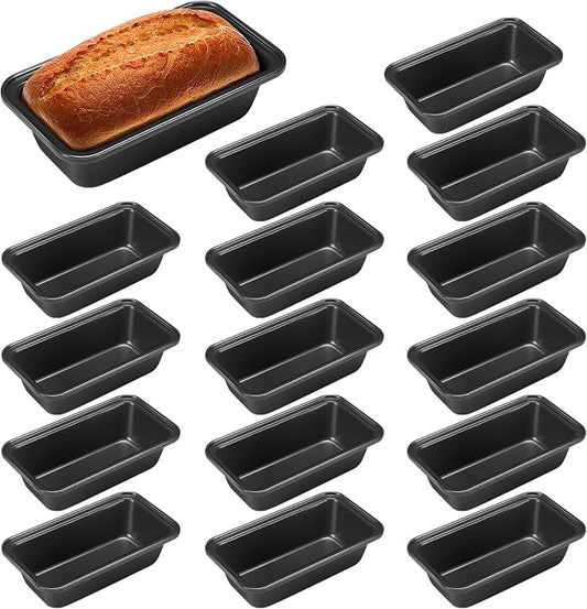 Uiifan 16 Pack Mini Loaf Pans, 6.1 x 3.3 x 2.1 in, Gray | Non Stick Small Bread Pans, Rectangle Banana Bread Tins, Tiny Carbon Steel Baking Pan, for Halloween Baking, Picnics, Party by Uiifan