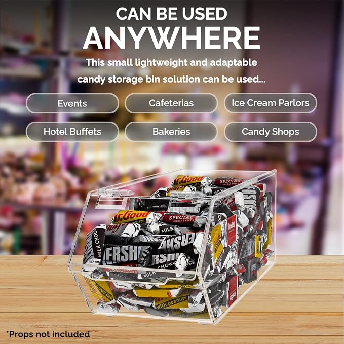Marketing Holders Stackable Candy Bins 3 Piece Small Medium and Large Storage Caddys with Hinged Lid for Ice Cream Toppings Candies Nuts Granola Cereal and Wrapped Snacks Clear Acrylic - Image 2