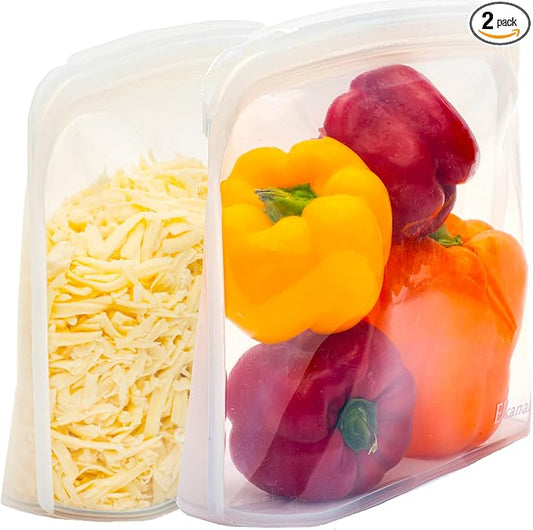 Elkanah Reusable Silicone Freezer Bags, XL 1 Gallon, Set of 2, Oven Safe | 116fl oz Reusable silicone bags that go from freezer to oven to sous vide — no more single-use bags by Elkanah