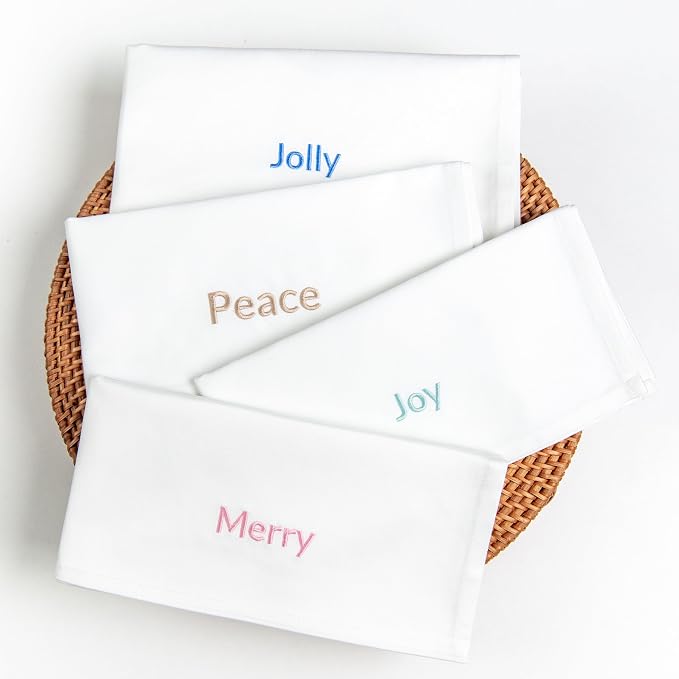 Hofdeco Premium Classic Christmas Holiday Cotton Cloth Napkins Set of 4, Washable Dinner Napkins for Christmas, Events, Parties, Coastal Peace Joy Merry Jolly Red Green, 20"x20" by HofdecoPremium