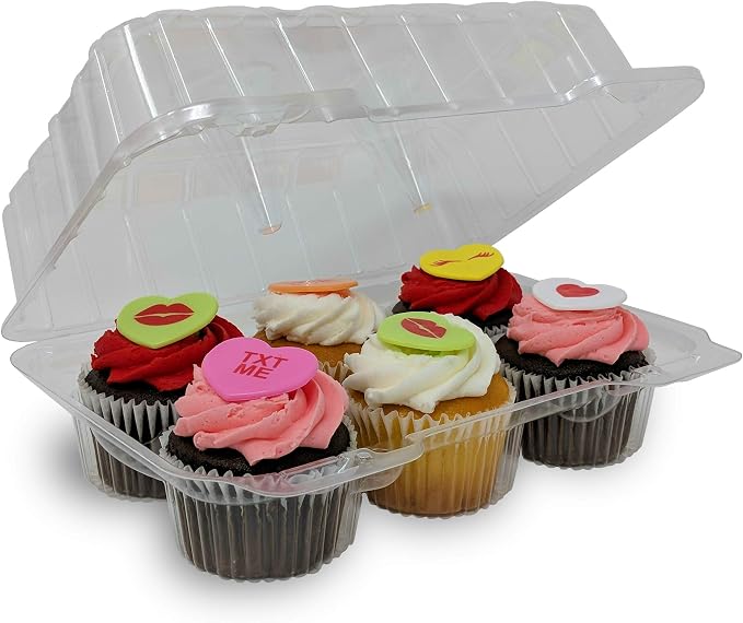LBH6656 - 6 Count Deep Clear Hinged Cupcake/Muffin Container - 350 per case | High Dome, Crystal Clear OPS Plastic, Hinged Lid with Snap Locking Closure, 9.5" x 6.75" x 4", 2" Diameter Cups, Stackable by Detroit+Forming