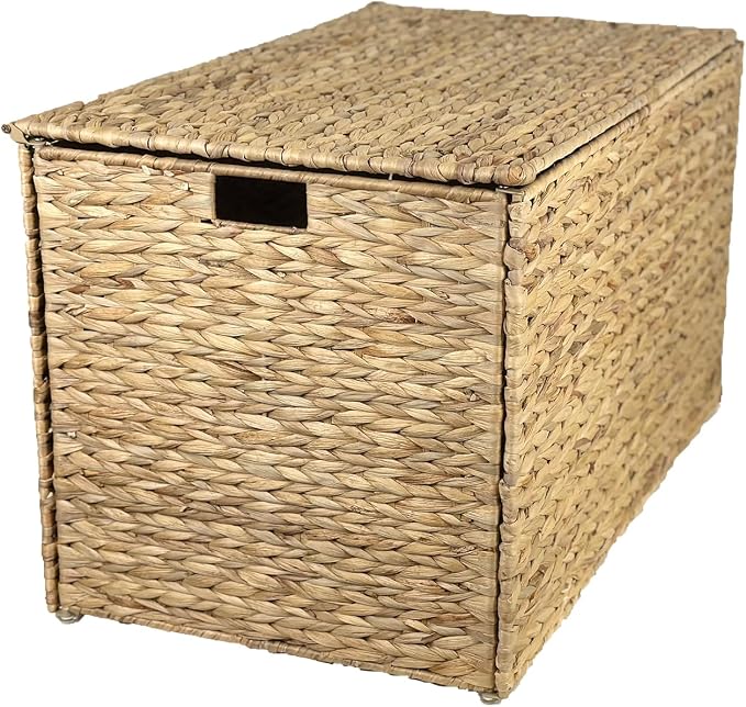 Water Hyacinth Storage Basket with Lid, 52.8 Gallon (200L) Wicker Storage Trunk with Handles, Handwoven Large Wicker Storage Basket for Blanket, Foldable, for Living Room, Bedroom, Natural - Image 5