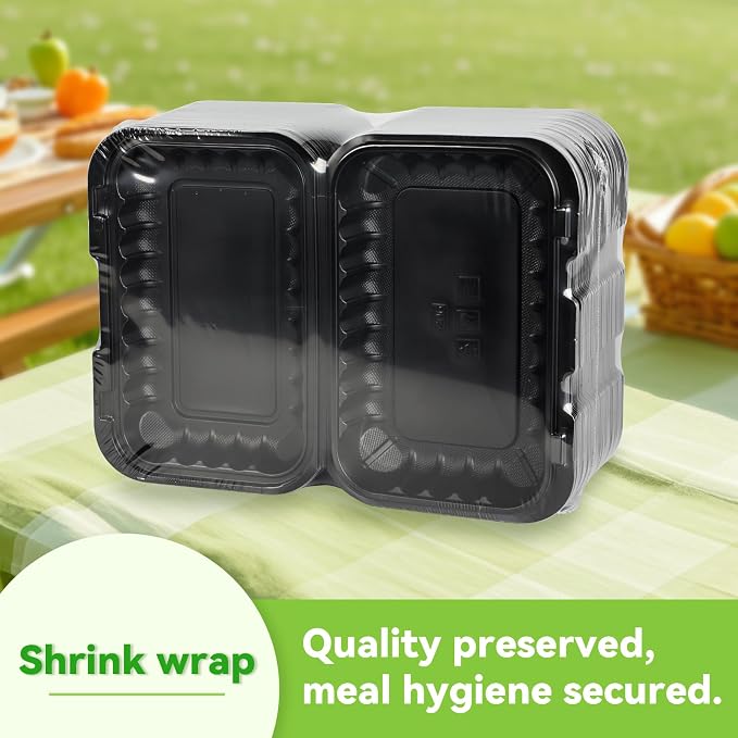 50-Pack 9x6 27oz Meal Prep Containers - Shrink Wrap Ready To Use | Rectangular Clamshell To-Go Boxes | BPA-Free & Stackable | Microwave & Dishwasher Safe for Leftovers, Lunch & Catering - Image 2