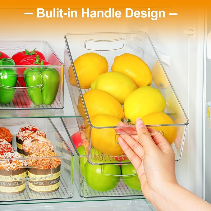 Hudgan Clear Storage Bins 8 Packs for Refrigerator, 4 Large Stackable Pantry Organizer Bins and 4 Medium Storage Plastic Containers for Home Edit, Kitchen, Freezer, Bathroom, Drawers, Shelves - Image 2