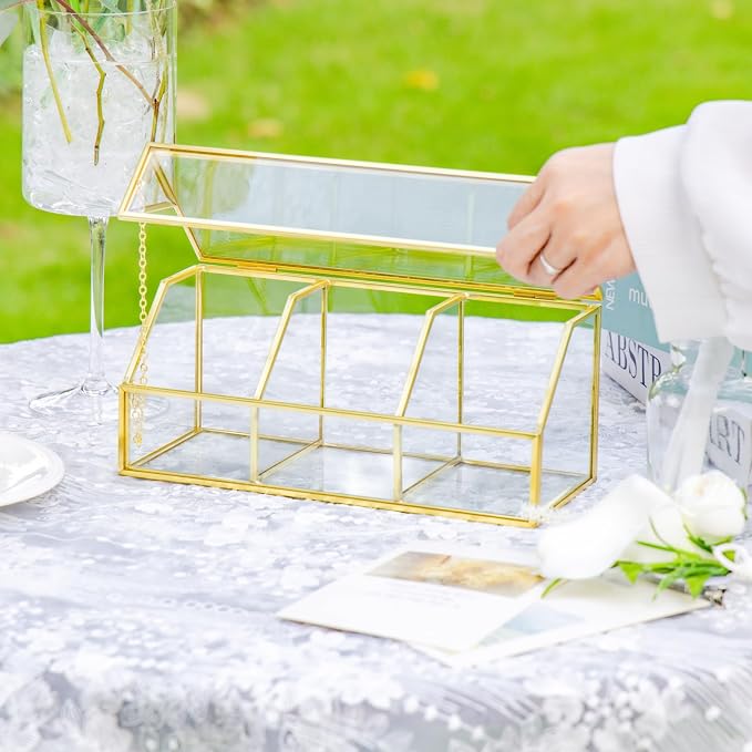 NCYP Glass Tea Bags Organizer with Lid, Small 3 Slots Teabag Storage Box, Indoor Counter Teabag Display Case, Kitchen Cabinet Gold Decor, 8.7 x 3.6 x 3.66 Inches (Glass Box Only) - Image 6