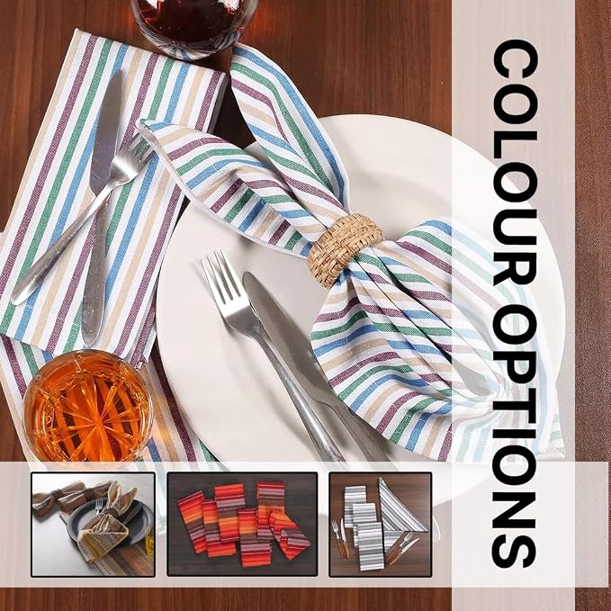 LFH Home 100% Cotton Cloth Salsa Napkin Set of 12 Washable Soft Durable Striped Napkins for Dining Wedding Parties & Daily Use, Reusable Eco-Friendly Fabric Napkins (18x18)-Multi Thanks Giving - Image 3