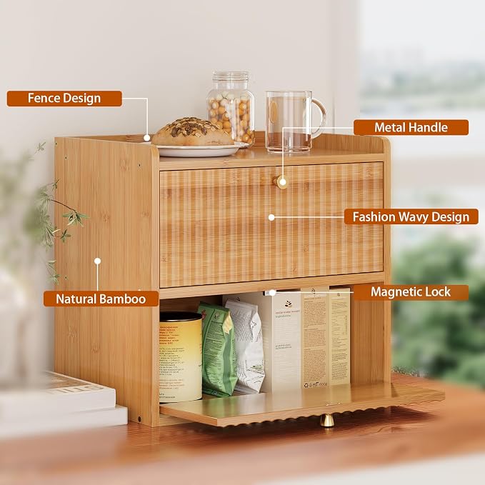 Trironsun Rustic Bread Box for Kitchen Countertop Bamboo Bread Storage Container Bin Double Layer BreadBox Farmhouse Large Capacity Food Organizer (Natural Bamboo) - Image 7
