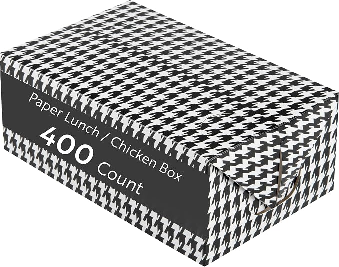 Restaurantware Takeout Container 400 Count 47 Ounces Paper Disposable Meal Box Food Carryout Box Greaseproof Black Houndstooth Design 7.01 x 4.49 x 2.76 Inches Secure Transport Black by Restaurantware