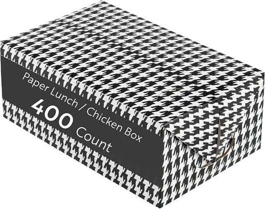 Restaurantware Takeout Container 400 Count 47 Ounces Paper Disposable Meal Box Food Carryout Box Greaseproof Black Houndstooth Design 7.01 x 4.49 x 2.76 Inches Secure Transport Black by Restaurantware