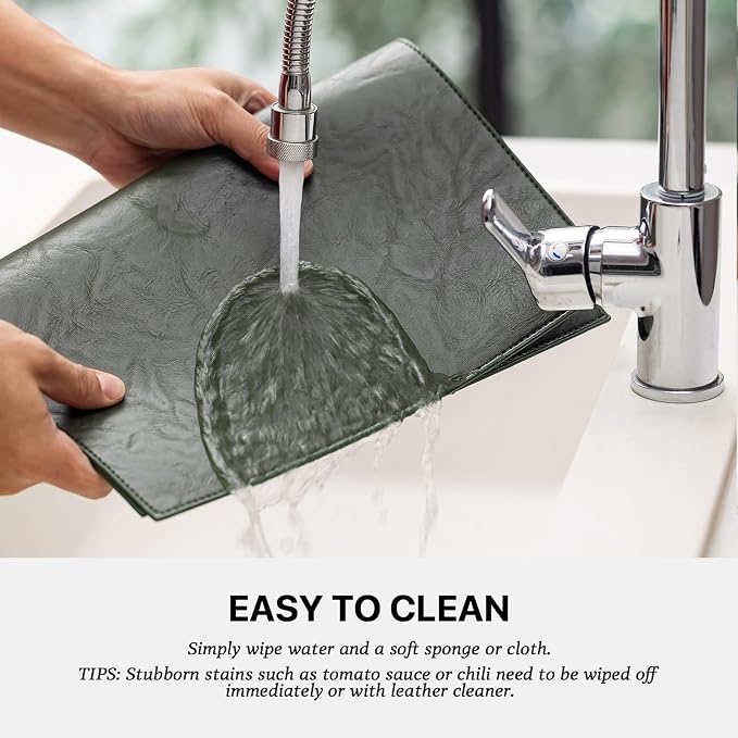 Baroyal Faux Leather Placemats Set of 4 Vinyl Washable Wipeable Table Mats for Kitchen Dining Table Heat Resistant Waterproof Indoor/Outdoor Placemats Non-Slip Easy Clean Place Mats (Olive Green) - Image 3