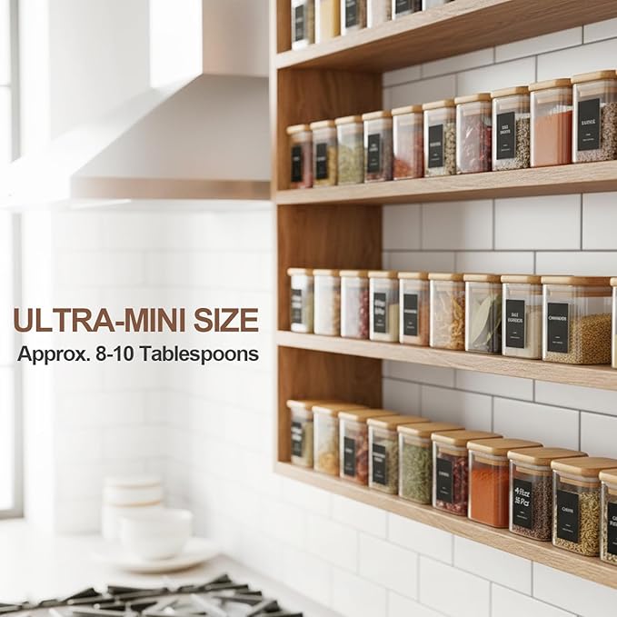 ComSaf Spice Jars 4oz 16 Pack, Seasoning Containers with labels 54 Labels | Small Glass Jars, Bamboo Lid with Silicone Seal, Kitchen Spice Drawer Organizer, Loose Tea,Herbs,Powders,Salt,Chili, BPA Free - Image 4