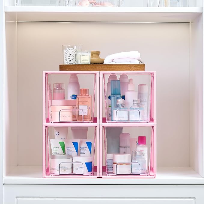 Vtopmart 4 Pack Large Stackable Storage Drawers, Pink - Image 2