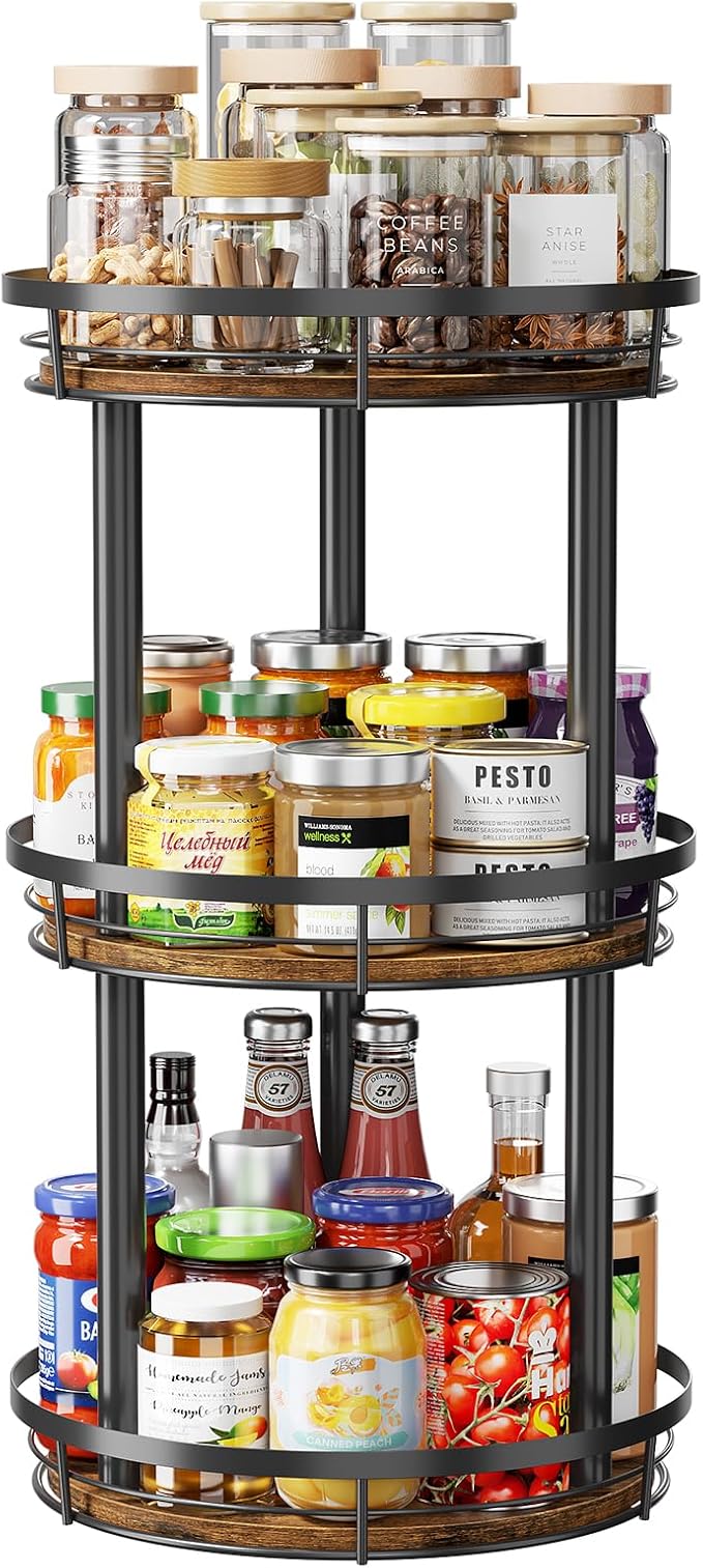 LAMU 10'' Wood Lazy Susan Spice Rack Organizer, 3 Tier Spice Organization for Cabinet, Countertop, Kitchen, Table Top, Pantry, Condiment and Seasoning Rack Organizer - Image 7