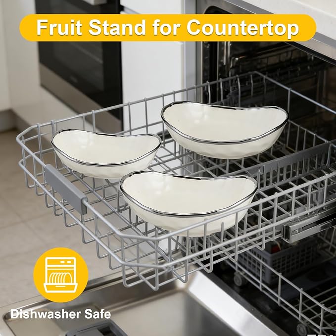Fruit Bowl, 3-Tier Ceramic Fruit Bowl With Gold Metal Stand, Space Saving | Large Capacity, Decorative Design, Suitable For Kitchen, Dining Table, Party Display - Image 5