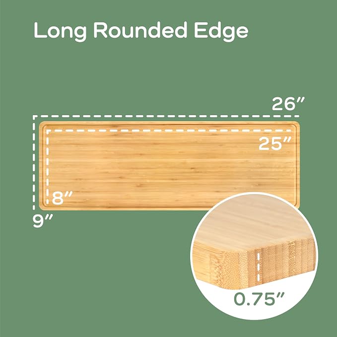 BambooMN Extra Long Rectangular Bamboo Serving Tray, Vanity, Tea, Appetizers, Snacks, Charcuterie Boards, 26" x 9" x 0.75" - 3 Trays - Image 4