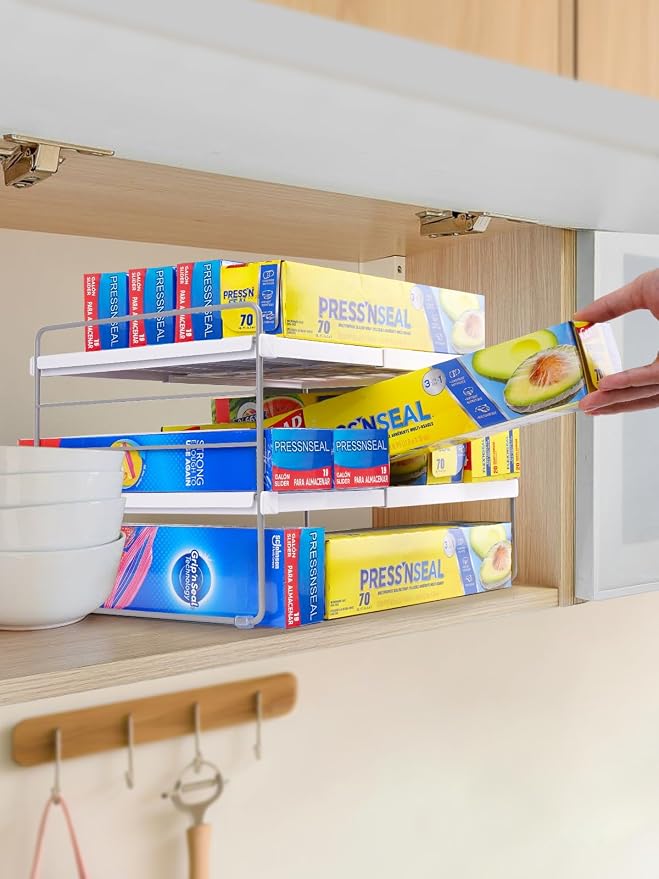 Cirhy Expandable Foil and Plastic Wrap Organizer, 3-Tier, 9.8-15.6 in | Adjustable Pantry Organizers and Storage, for Tin Foil, Ziplock Box & Saran Wrap, Cabinet or Countertop Organization - Image 3