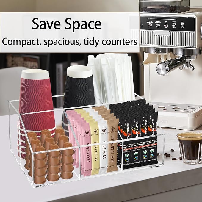 Acrylic Coffee Bar Station Organizer Countertop for Sugar Tea Packets Clear - Image 2