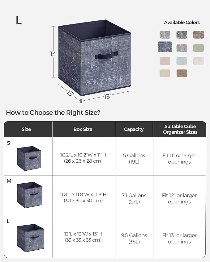 SONGMICS Storage Cubes, 13-Inch Non-Woven Fabric Bins with Double Handles, Set of 6, Closet Organizers for Shelves, Foldable, for Clothes, Misty Blue UROB033I01 - Image 4