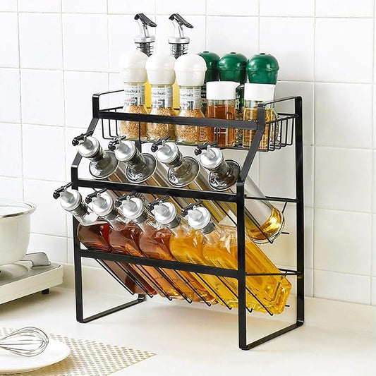 Tomorotec 3-Tier Spice Rack, Metal Kitchen Counter Shelf Organizer, Black | Sturdy Steel Frame with Anti-Rust Coating and Non-Slip Pads for Spices, Oils, Liquor Bottles and Bathroom Essentials by Tomorotec