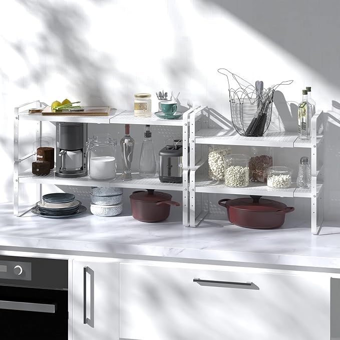 Expandable Kitchen Cabinet Shelf Organizer Rack, 16.5"-27" L x 10.2"W | Heavy Duty Metal Spice Rack Stackable Kitchen Counter Storage Shelf for Kitchen Cabinet Pantry Bathroom - Image 3