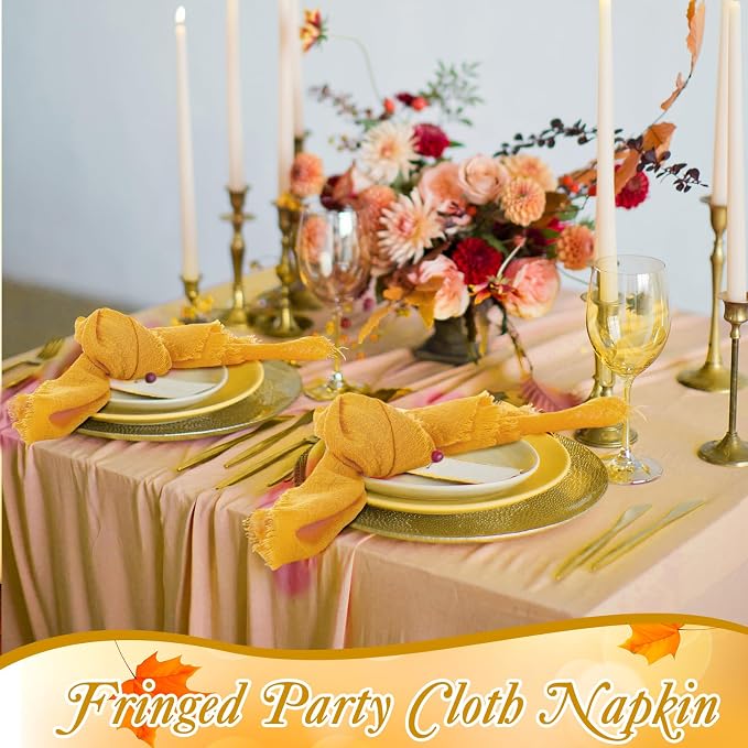 48 Pcs Cotton Linen Cloth Napkins with Fringe 16.5 x 16.5 Inch Square Rustic Dinner Linen Napkins Bulk for Wedding Party Banquet Dinner(Ginger) - Image 3