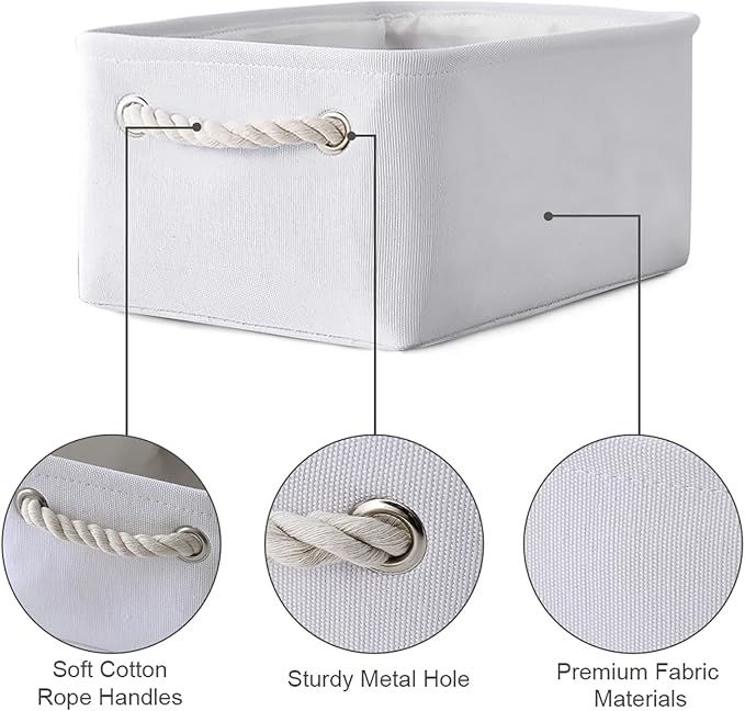 Storage Basket for Organizing - Small 6 Pack 11.8x7.8x5.2 inch Gifts for Empty with Rope, Fabric Storage Cubes for Decorative Cloth Dog Livehome (White) - Image 6