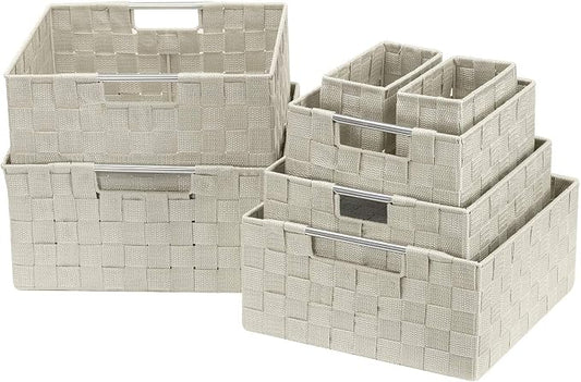 Sorbus Storage Baskets for Organizing (Set of 7), Mesh Hand-Woven Design, Linen Closet Organizers and Storage, Organizer Storage Baskets for Shelves, Variety Pack Organizers and Storage (Beige) by Sorbus