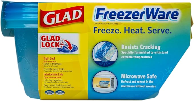 Glad GladWare FreezerWare Containers, Large Rectangle, 64 Oz, 2 Count, 6-Pk | Crack-resistant, large rectangle containers for freezing soups and meal prep; microwave and dishwasher safe - Image 6