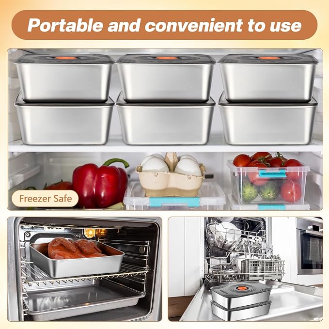 Layhit 16 Sets 60oz Stainless Steel Food Storage Containers with Lids Large Reusable Stackable Metal Container Outdoor Rectangle Fruit Lunch Box for Picnic Travel Dishwasher and Freezer Safe - Image 6