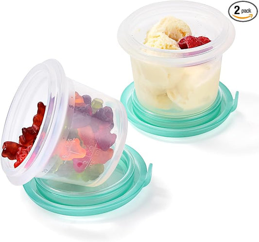 U-Taste Silicone Container with Lids, Kitchen Meal Prep Food Storage, 4oz*2 | Food Grade Liquid Silicone, Leak-Proof Airtight Lid, Meal Prep Lunch Box, Freezer & Microwave Safe, Clear Date Marking Circle by U-Taste