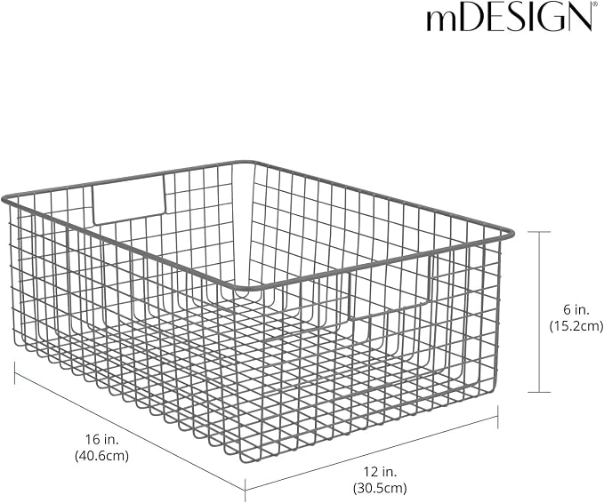 mDesign Metal Wire Food Storage Basket Organizer with Handles for Organizing Kitchen Cabinets, Pantry Shelf, Bathroom, Laundry Room, Closets, Garage - Concerto Collection - 2 Pack - Graphite Gray - Image 3
