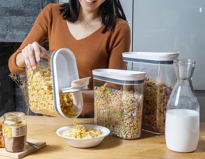 Felli Airtight Cereal Containers 3.3 Qt, Stackable BPA-Free Acrylic Cereal Dispenser with Flip-Top Lid, Medium Pantry Food Storage for Oats, Granola, Rice (Medium 3.3Qt - 3pk) - Image 3