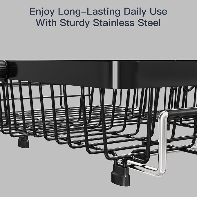 Dish Drying Rack Over The Sink with Utensil Holder, Mat | Expandable Stainless Steel Dish Drainer for Small Kitchen, Apartment, RV, Counter Space Saving, Perfect Fit, Rustproof - Image 7