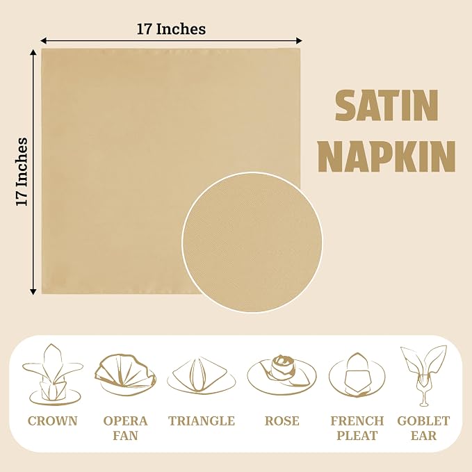 MDS® Pack of 200 Satin Napkins 12 x 12 Inch, Soft Silky Reusable Cloth Dinner Table Napkins for Wedding Décor, Reception, Birthday, Parties, Banquets, Catering, Restaurants & Hotel - Champagne Gold - Image 4
