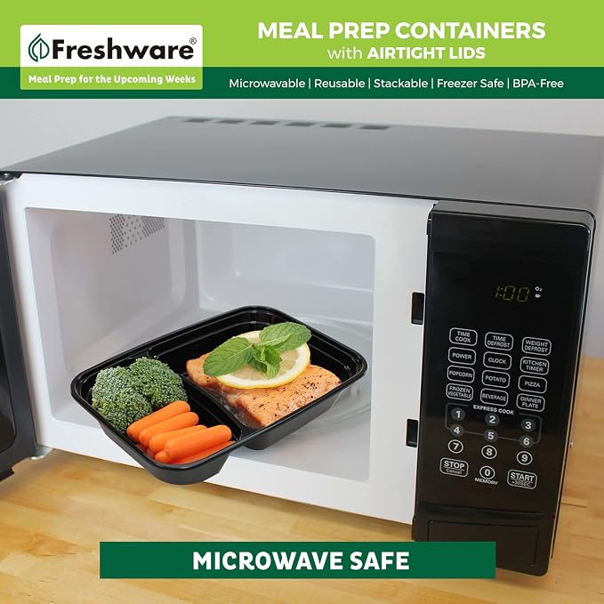 Freshware Meal Prep Containers with Lids 28 oz [15 Pack] 2-Compartment Food Storage Containers, Bento Box Lunch Containers, BPA Free, Airtight, Stackable, Reusable, Microwave/Dishwasher/Freezer Safe - Image 6