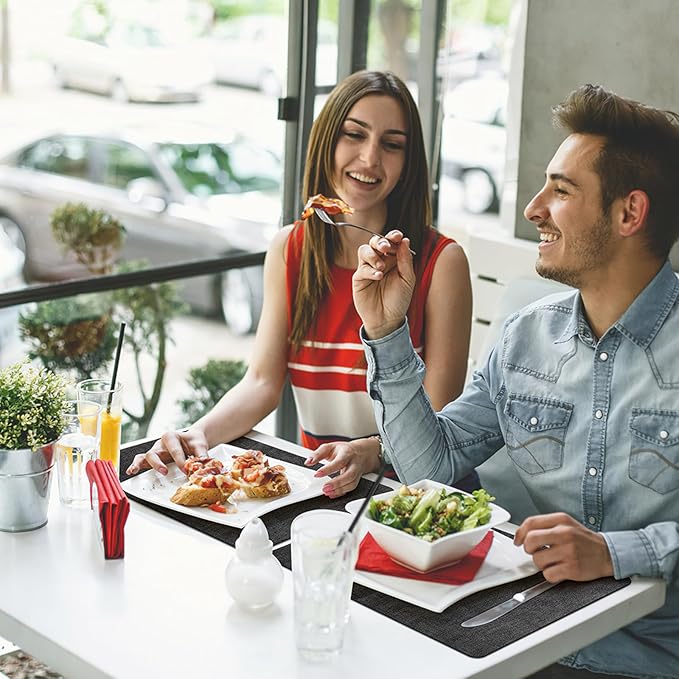 Placemats Set of 8 Washable, Heat Resistant Table Placemats Wipeable Faux Leather Place Mats Non Slip, Waterproof Square Table Mats for Indoor Outdoor, Charcoal Gray - Image 4