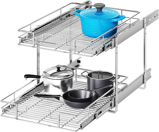 2 Tier Individual Pull Out Cabinet Organizer 22½" W x 21½" D, Heavy Duty Cabinet Pull Out Shelves, Slide Out Drawers Organization for Kitchen Cabinets Bathroom by Unknown