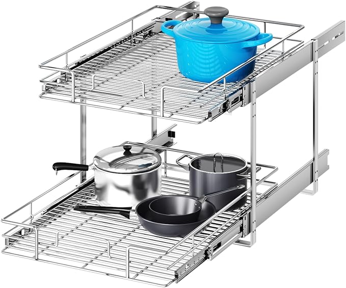 2 Tier Individual Pull Out Cabinet Organizer 19½" W x 21½" D, Heavy Duty Cabinet Pull Out Shelves, Slide Out Drawers Organization for Kitchen Cabinets Bathroom by Unknown