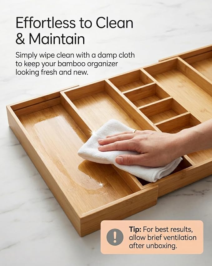 Expandable Bamboo Silverware Drawer Organizer, 5-7 Compartments | Expandable Design, 5-7 Compartments, Dual-Zone Storage, Natural Bamboo Construction, Easy Access Layout - Image 5