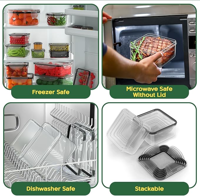 56 PCS Food Storage Containers with Lids Airtight (28 Boxes - 28 Lids) | Plastic Container for Pantry Stackable Kitchen Organization-Microwave Dishwasher,Freezer Safe 100% Leak Proof - Image 4