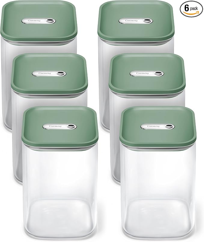 Caraway 4qt Glass Airtight Food Storage Containers with Lids | Non-Toxic, Stackable, Space-Saving Airtight Containers for Pantry, Dry Goods, 6 Pack, Sage by Unknown